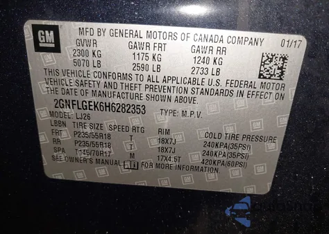 2017 Chevrolet Equinox Premier from USA, damaged, VIN 2GNFLGEK6H6282353